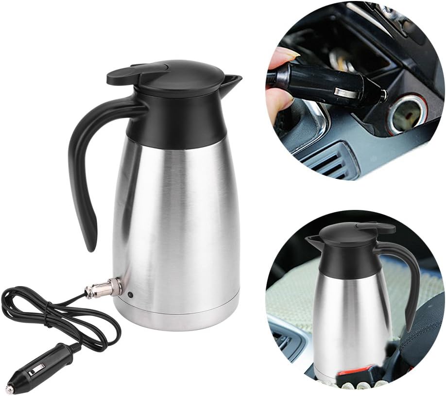 1000ML Car Electric Kettle, Water Heater Bottle 12/24V Heating Boiler 304 Stainless Steel Mug Kettle for Travel Camping Lorry Truck-Food-Grade