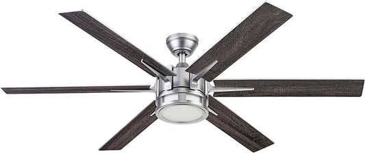 Honeywell Ceiling Fans Kaliza, 56 Inch Indoor Modern LED Ceiling Fan with Light and Remote Control, Dual Mounting Options, 6 Blades with Dual Finish, Reversible Motor - 51626-01 - (Matte Nickel)