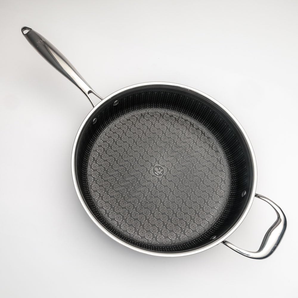 Hell's Kitchen 4 Quart Tri-Clad Hybrid Sauté Pan with Lid, Nonstick, Scratch-Resistant, Ergonomic Handle, Dishwasher Safe, Multi-Cooktop, and Oven-Safe