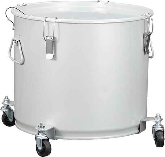 Fryer Grease Bucket 10 Gal, Coated Carbon Steel Oil Filter Pot with Caster Base, Oil Disposal Caddy, Transport Container with Lid Lock Clip Nylon Filter Bag, Silver