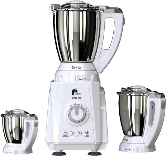 EconoHome Mixer Grinder - Electric Mixer Grinder for Asian Cooking, Food Prep - Includes Liquidizing Jar, Dry & Wet Grinder Jar, Chutney Jar, Lids & Spatula - 750W Motor, Stainless Steel 304 Blades