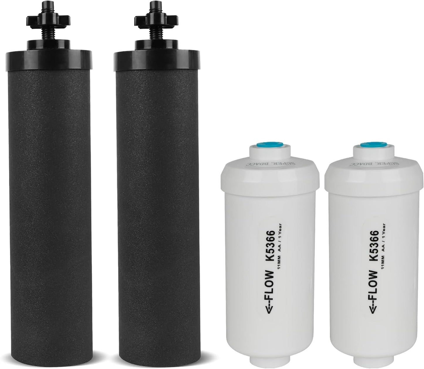 Gravity Water Filter Replacement,for Berkey® Black Carbon (BB9-2®) Purification Elements and Fluoride Filters K5366 (PF-2®) Combo Pack,Compatible with Berkey® Filtration System,Pack of 4