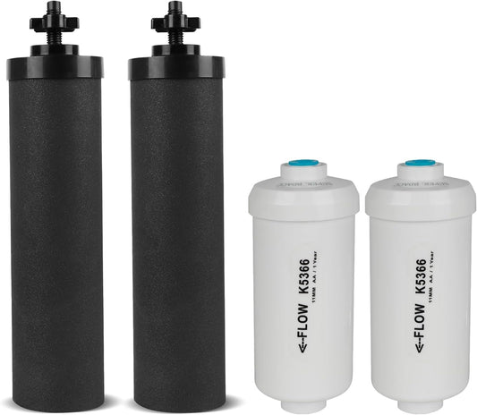 Gravity Water Filter Replacement,for Berkey® Black Carbon (BB9-2®) Purification Elements and Fluoride Filters K5366 (PF-2®) Combo Pack,Compatible with Berkey® Filtration System,Pack of 4