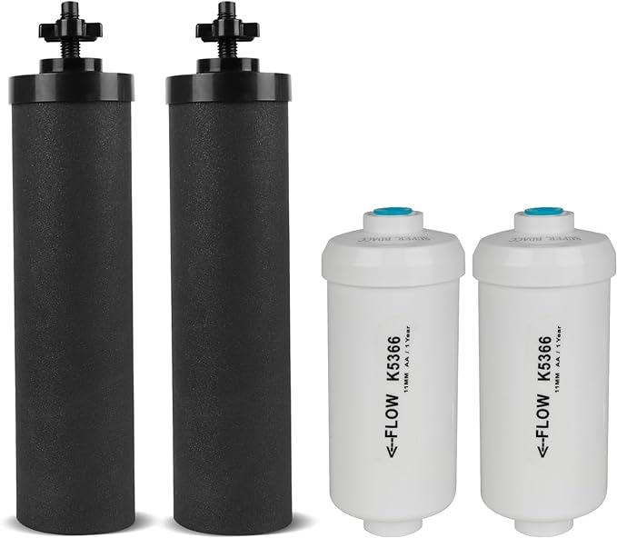 Gravity Water Filter Replacement,for Berkey® Black Carbon (BB9-2®) Purification Elements and Fluoride Filters K5366 (PF-2®) Combo Pack,Compatible with Berkey® Filtration System,Pack of 4