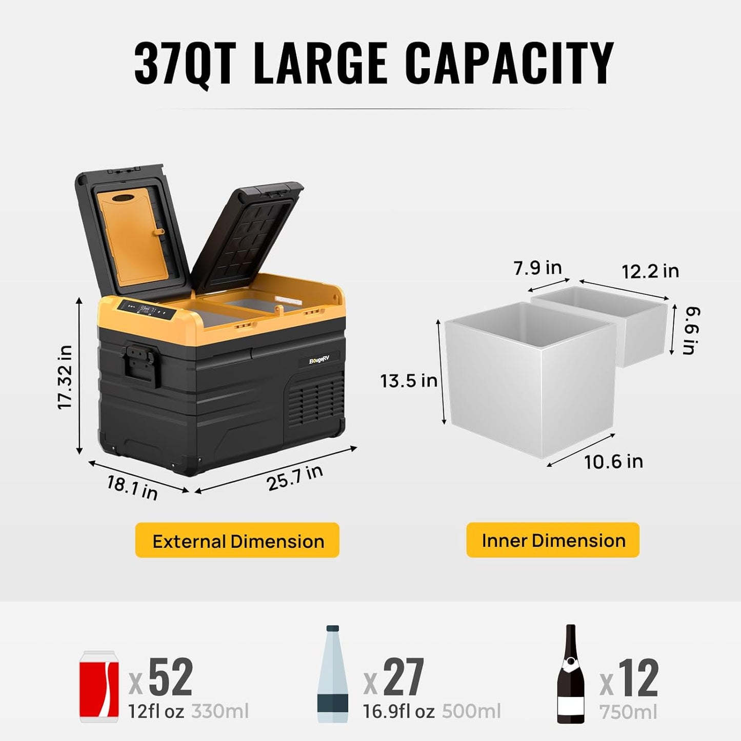 BougeRV 12 Volt Car Refrigerator Dual Zone, Portable Freezer Fridge APP Control, ED35 (35L) Compressor Freezer Fridge 12V/24VDC 110~240V AC, for Truck Van RV Camper SUV Boat Travel Camping Road Trips