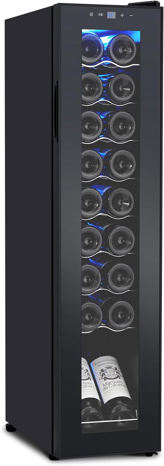 18 Bottle Wine Fridge, Freestanding Compressor Wine Cooler Refrigerator, Wine Cooler with 41～64°F Touch Screen Digital Temperature Control, Wine Coolers for Home, Office, Hotel, Bar Etc.