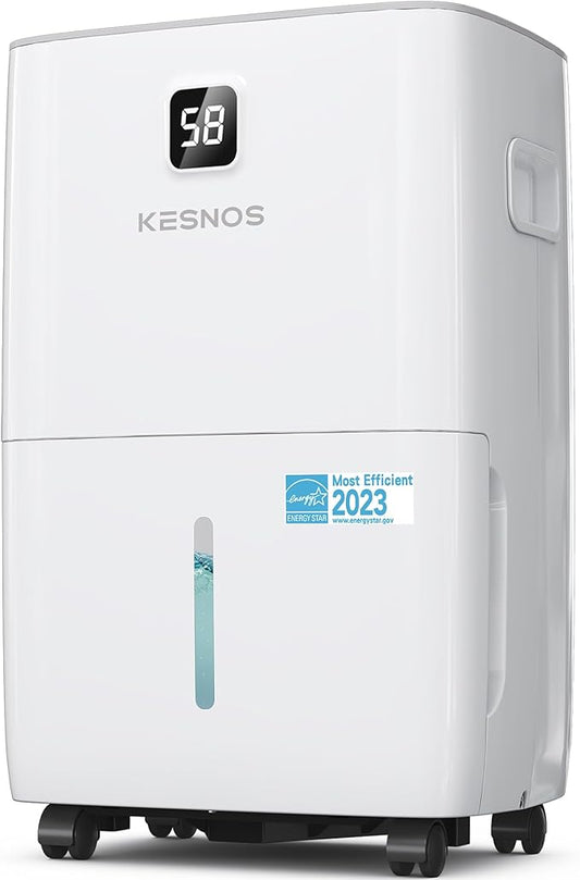 Kesnos 80 Pints Energy Star Dehumidifier with Front LCD Display for Home, Large Room - 5,500 Sq. Ft. Dehumidifier for Basement with Drain Hose Auto Shut off & Defrost and Large Water Tank (JD025N-80)