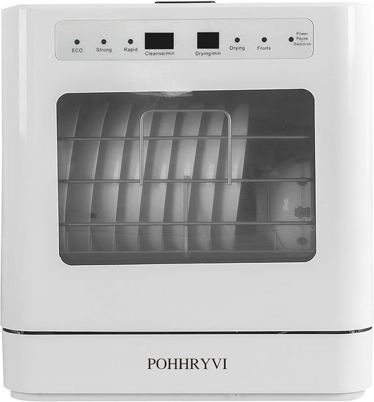 Countertop Dishwasher 4 Wash Programs Hot Drying,Air-Dry Function & Fruit Wash LED Light 110V Portable Dishwasher for Small Apartments, Dorms