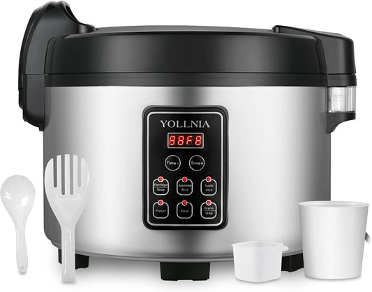 Commercial Large Rice Cooker & food warmer | 13.8QT/65 Cups cooked rice | 1350W Multi-function electric sushi rice cooker | LED Display | Timer Setting | Smart preset from 30 min-24 Hrs