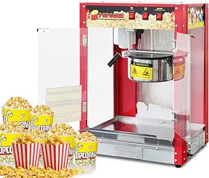 110V US Commercial Popcorn Machine,8 Oz Kettle 1400W Popcorn Popper,Flat Top Popcorn Machine,Movie Theater Popcorn Popper Machine, 3-Switch Control Steel Frame Acrylic Doors, Red