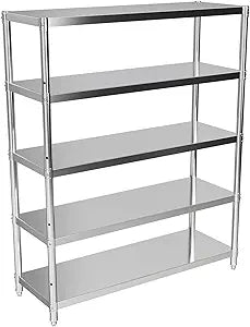 storage rack, 5 Tier Shelf Adjustable Stainless Steel Shelves, Sturdy Metal Shelves Heavy Duty Shelving Units and Storage for Kitchen Commercial Office Garage Storage, 47L X 16W X 59H 1100Lbs Total