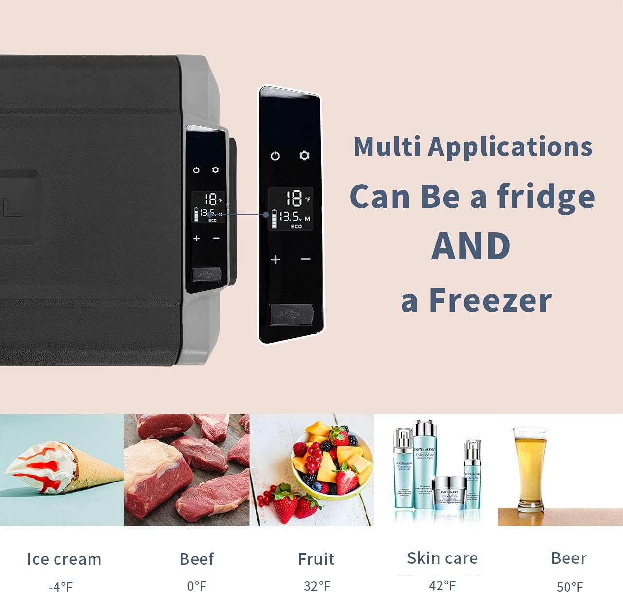 Alpicool APLT60-LG Dual Temperature Control 12 Volt Refrigerator Portable Car Fridge Freezer 63 Quart（-4°F~68°F） for Truck,RV,Boat,Camping and Travel