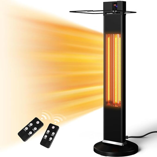 Outdoor Electric Patio Heater Infrared Heater with Remote, 3 Heat Levels, 24H Timers, 1500W Instant Heating,Tip-Over & Overheat Protection, Waterproof Tower Space Heater for Gazebo Patio, and Garage