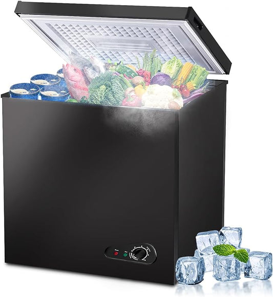 Chest Freezer 5.0 Cu.Ft Compact Chest Freezers with 7 Adjustable Thermostat, Freezer Compressor Cooling with Removable Storage Basket, Energy Saving Perfect for Home Bar Dorm