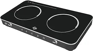 Double Induction Cooktop, 1800W Sensor Touch Electric Cooker Hot Plate, 6.7" Heating Coil,8 Power 8 Temperature Setting Countertop Burner with Timer-Proof Ceramic Glass Surface