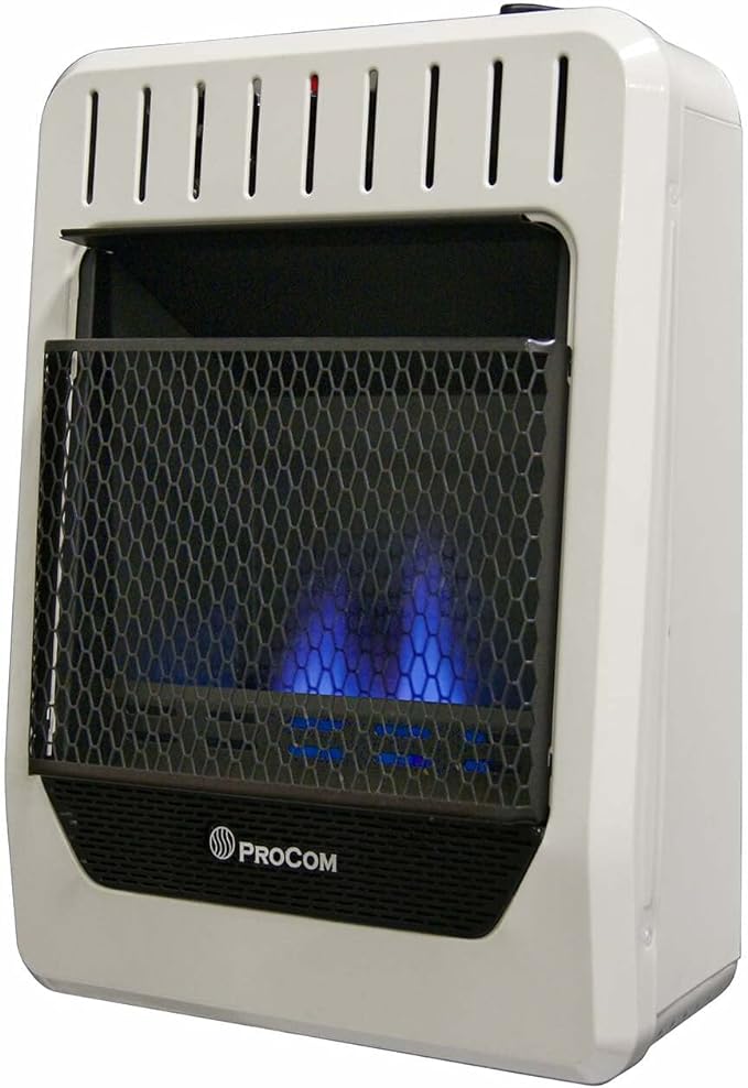 ProCom Heating ML200TBG Propane Gas Blue Flame Space Heater with Thermostat Control for Living Room, BedRoom, Home Office Use, 20000 BTU, Heats Up to 950 Square Feet, White