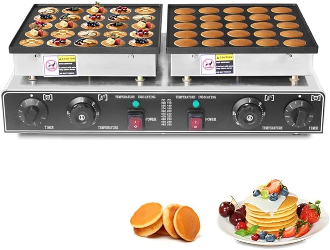 110V US Waffle Maker Mini Dutch Pancake Maker,50Pcs 950W*2 Muffin Waffle Maker,Dorayaki Griller Separate Control,Commercial Or Domestic,Stainless Steel,Dessert, Afternoon Tea