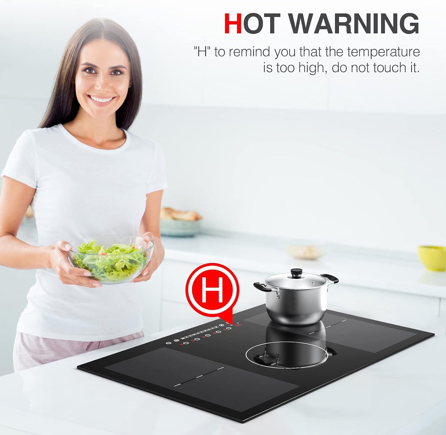 Induction Cooktop, 30 Inch Electric Cooktop with 5 Burners Including 2 Bridge Elements, Built-in 240V Stove 9 Power Levels, Sensor Touch Control, Kids Lock, Timer and Keep Warm Function