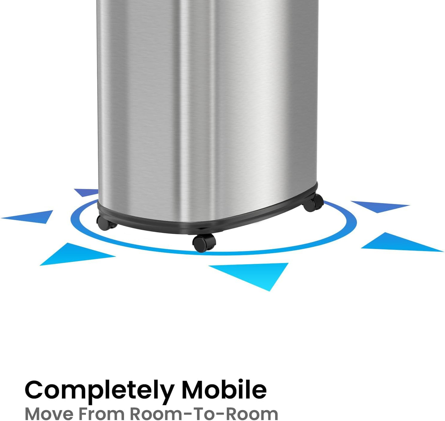 13 Gallon Sensor Trash Can with Wheels and AbsorbX Odor Control System, Stainless Steel, Oval Shape Automatic Kitchen and Office Garbage Bin (Powered by Battery or Optional AC Adapter)