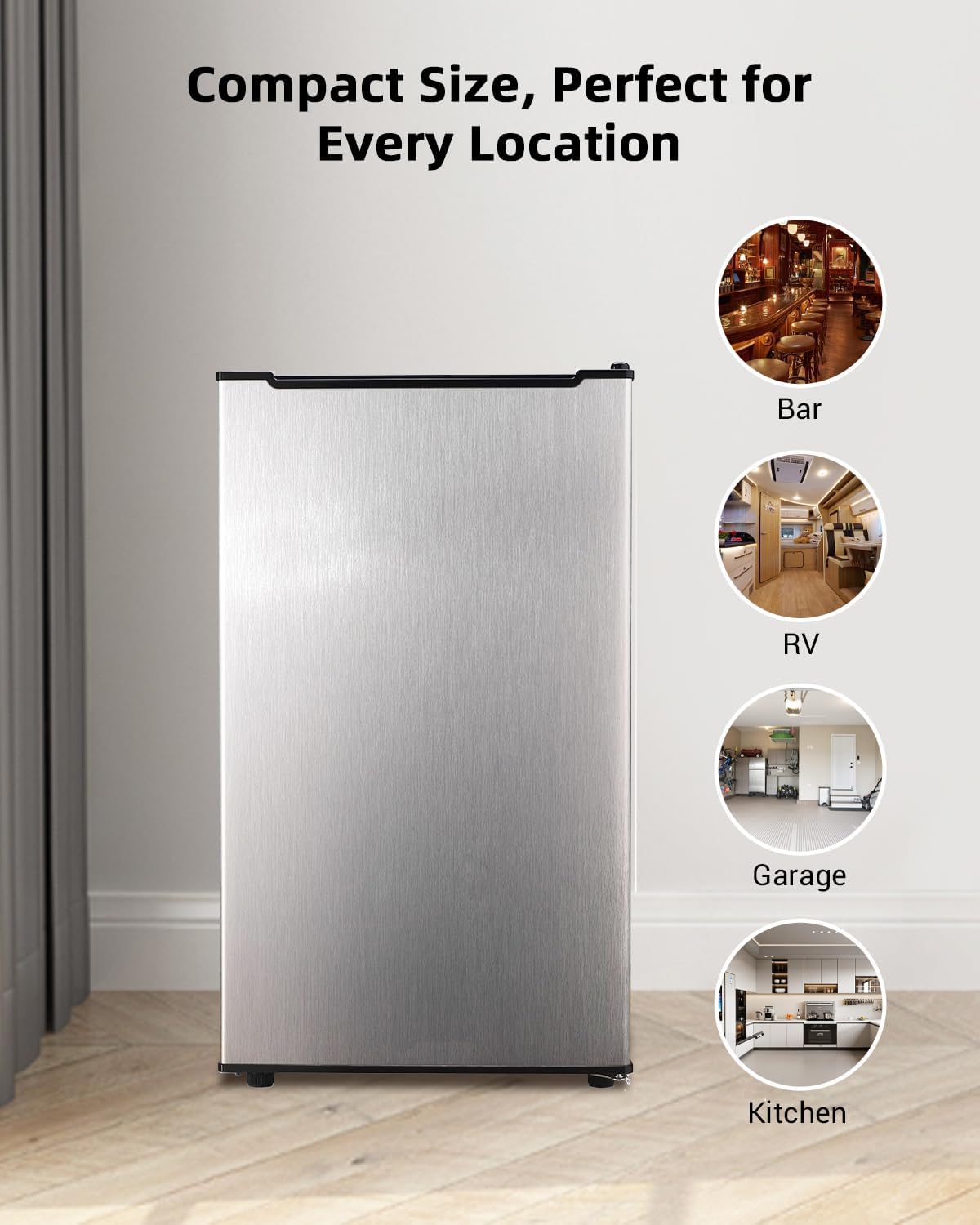 Upright Freezer, 3.2 Cu.ft Mini Freezer with Removable Shelves, 3-Level Adjustable Thermostat, Perfect for Home, Dorm, Office, Garage, Silver Color