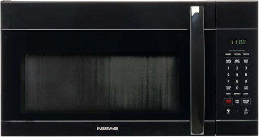 Farberware Over-the-Range Microwave Oven, 1.7 Cu. Ft. - 1000W - Auto Reheat, Multi-Stage Cooking, Melt/Soften Feature, Child Safety Lock, LED Display - Space Efficient & Powerful - Black