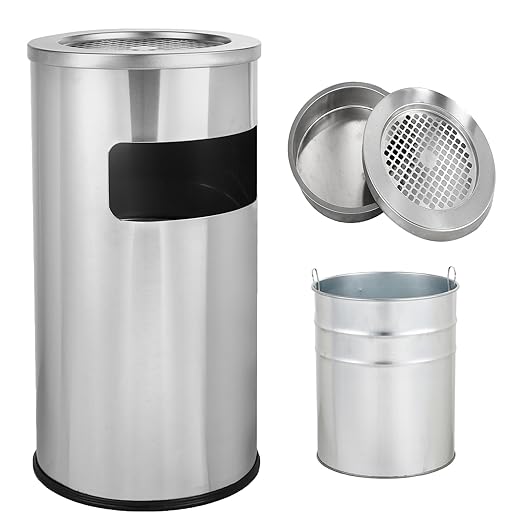 Outdoor Trash Can with Lid Round, Stainless Steel Garbage Can Waste Bin with Removable Inner Barrel Dome for Indoor,Home,Office,Restaurant,Patio,Garden,Kitchen(Sliver)