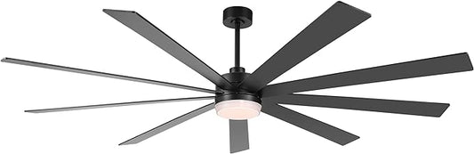 84" DC Motor Ceiling Fan with Light, 6-Speed Remote Control, Reversible Motor, Modern 9 Blades Black Ceiling Fan with 4.5"/12"/24" Downrods for Home or Commercial, Living Room/Restaurant