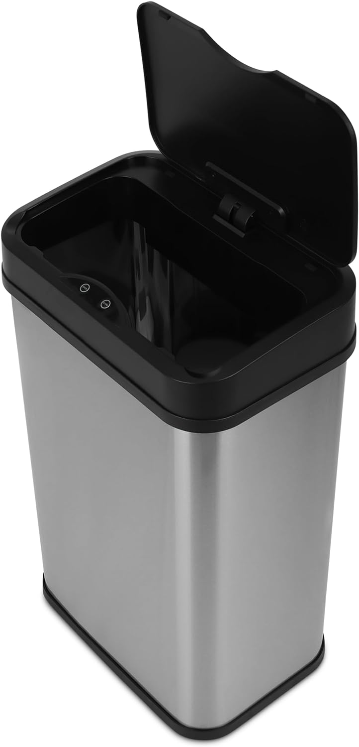 SIMPLI-MAGIC 79207AM Kitchen Trash Can, Touchless Trash Can and Garbage Bin, 13 Gallon Capacity, Perfect for Home, Kitchen, Office, Stainless Steel