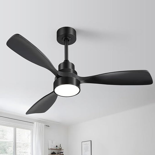 Sofucor 48 Inch Ceiling Fan with Lights Remote Control, Dimmable 3 Colors Smart Ceiling Fan, 6 Speeds Modern Ceiling Fan with Timer, Reversible Wood Ceiling Fans for Bedroom Living Room Patio (Black)