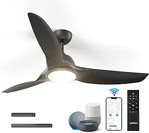 addlon Ceiling Fans with Lights, 52 Inch Smart Ceiling Fan with Remote/APP/Alexa Control, Reversible DC Motor, 6 Speeds, 3CCT Dimmable, Noiseless, Black Ceiling Fan for Bedroom, Farmhouse