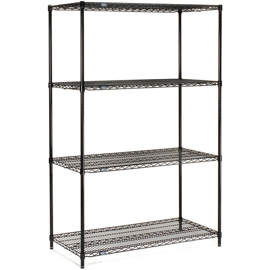 Nexel Adjustable Wire Shelving Unit, 4 Tier, NSF Listed Commercial Storage Rack, 24" x 24" x 63", Black Epoxy