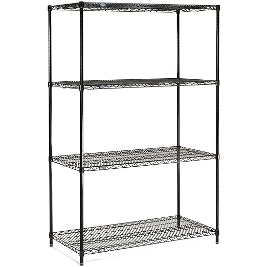 Nexel Adjustable Wire Shelving Unit, 4 Tier, NSF Listed Commercial Storage Rack, 24" x 36" x 63", Black Epoxy