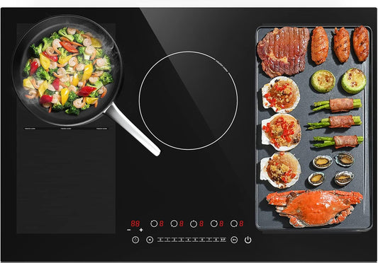 Induction Cooktop, 30 Inch Electric Cooktop with 5 Burners Including 2 Bridge Elements, Built-in 240V Stove 9 Power Levels, Sensor Touch Control, Kids Lock, Timer and Keep Warm Function