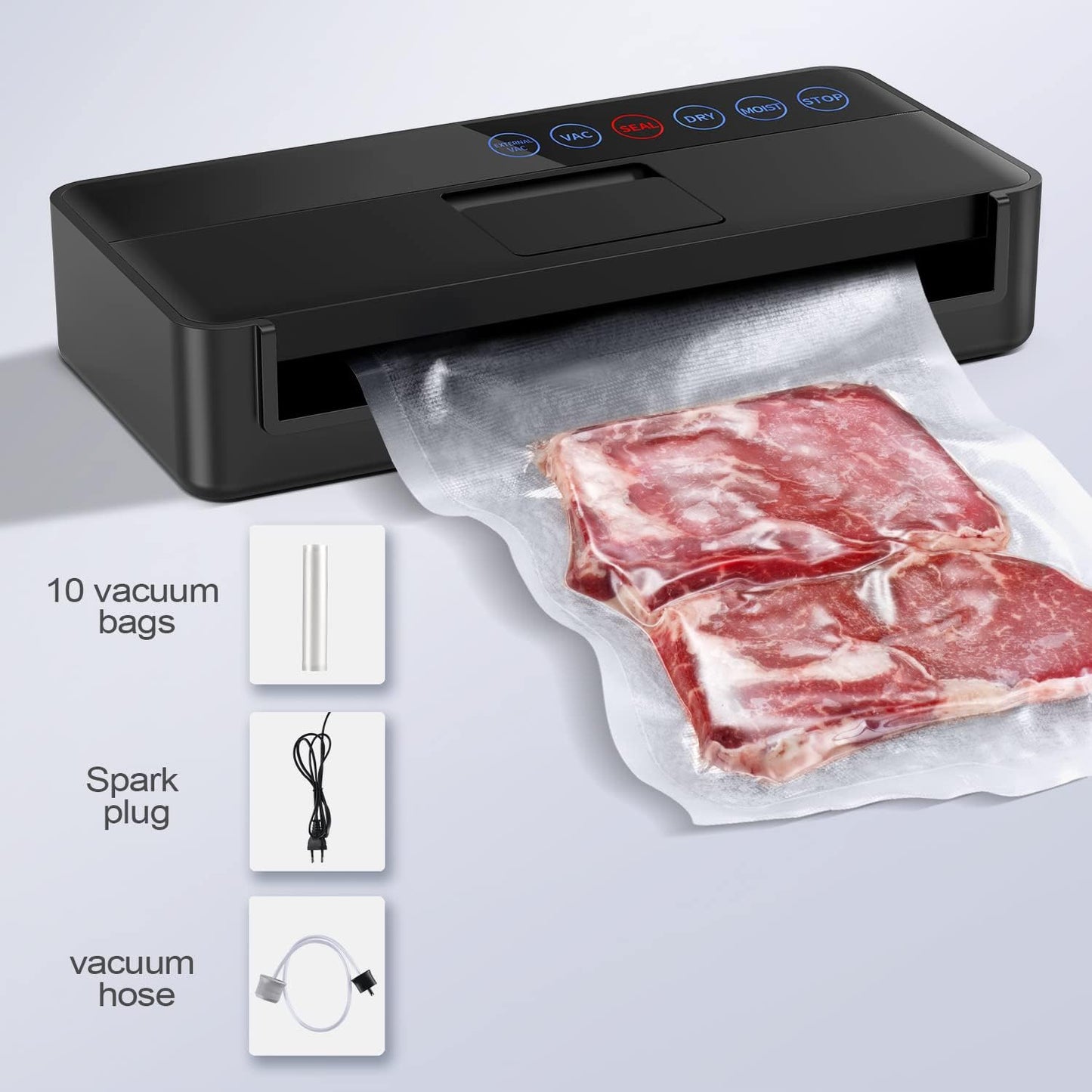 Vacuum Sealer Machine, Automatic Food for Preservation with sealers bags, Dry Moist Modes, Led Indicator Lights, Compact Design Full 95 Kpa (Black), large, V8111