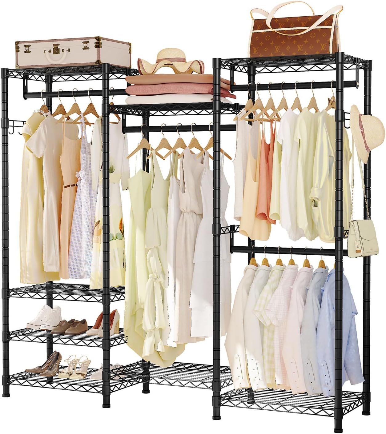 Heavy Duty Clothes Rack and Wardrobe Closet Storage Organizer - Adjustable Clothing Organizer for Wardrobe Cabinet and Clothes Organization, Freestanding Clothing Rack