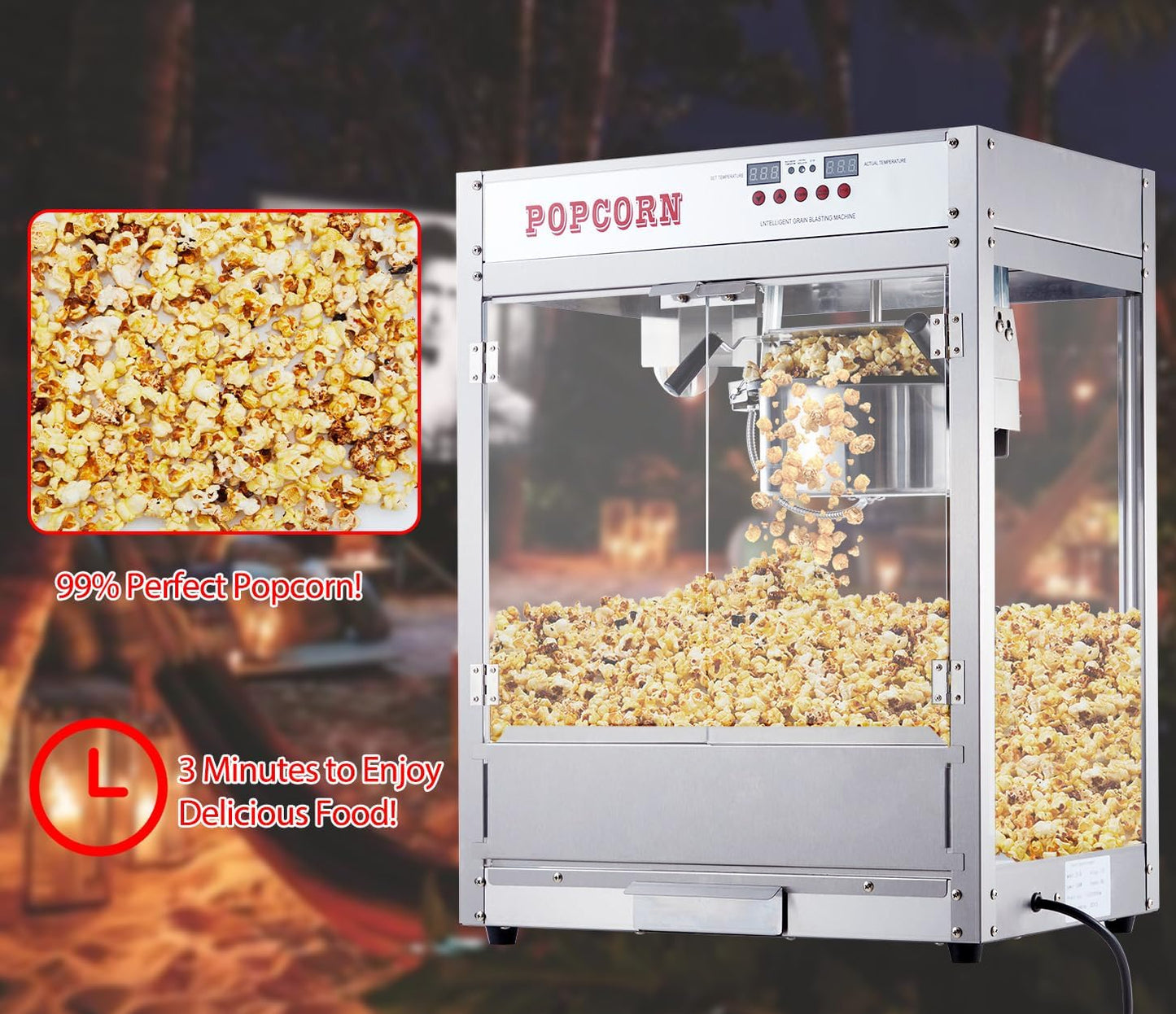 8OZ Popcorn Machine for Movie Night, Popcorn Popper Machine with 10 PACK Popcorn Buckets, Temperature Control with Digital Display,Old Fashion Popcorn Machine Movie Theater Style