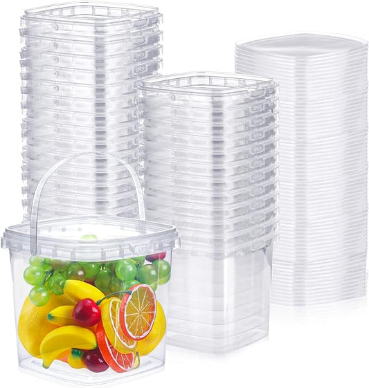 Macarrie 50 Pack Square Deli Containers with Lids Clear Plastic Food Storage Containers Airtight Deli Containers with Lids and Handles for Food Prep Freezer Kitchen Restaurant Supplies (100 oz)