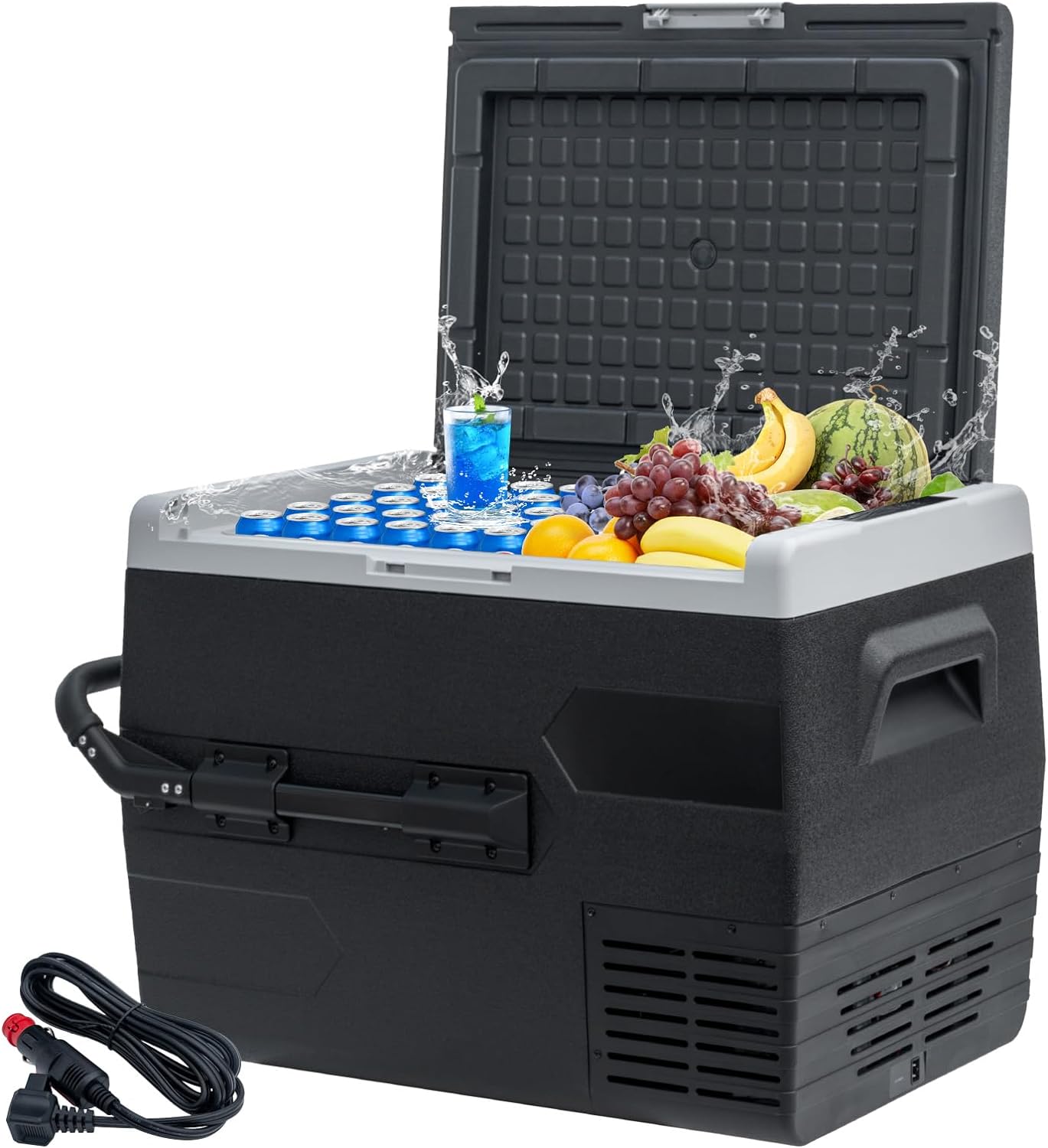 65L Portable Refrigerator/Freezer, 12Volt Car Fridge, -4℉~68℉ Fast Cooling Compressor, DC 12V/24V, Compact Refrigerator for Outdoor, RV, Camping, Travel, Multi-directional Lid, Black