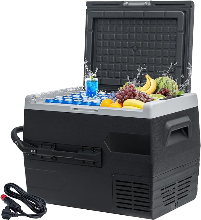 65L Portable Refrigerator/Freezer, 12Volt Car Fridge, -4℉~68℉ Fast Cooling Compressor, DC 12V/24V, Compact Refrigerator for Outdoor, RV, Camping, Travel, Multi-directional Lid, Black