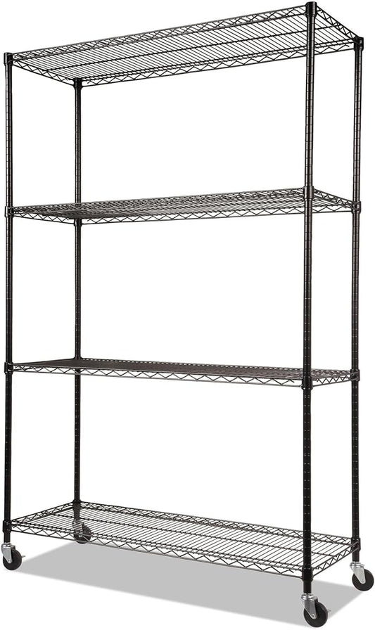 Alera SW604818BL Complete Wire Shelving Unit W/caster, 4-Shelf, 48 X 18 X 72 BLK