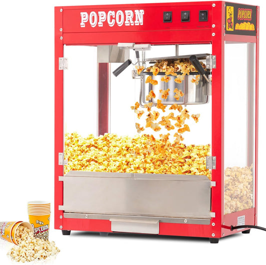 Commercial Popcorn Machine - Electric Extra Large Popcorn Popper Machine 8 oz Kettle, Popper Popcorn Maker for 60 Cups for Batch,Movie Theater Poppers Machine with Interior Light