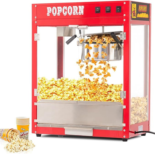 8 OZ Popcorn Machine for Movie Night, [3 Mins Get 40 Cups] [Durable] [User-friendly] [Easy Cleaning] Popcorn Maker Machine with 10 Pcs Popcorn Buckets, Old Fashion Movie Theater Style- Red