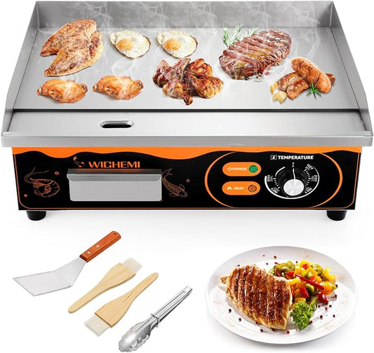 WICHEMI 22" Electric Grill Commercial Countertop Griddle Flat Top Grill Hot Plate Non-Stick Stainless Steel Teppanyaki Grill for Restaurant Kitchen, 110V 3000W