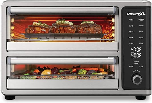 PowerXL SmartSynx Dual Door Oven, 8 Quick-Touch Cooking Presets including Air Fry, Toast, Bake, Broil, Reheat and More, Cook 2 Different Foods at the Same Time, Large Capacity & Adjustable Temperature