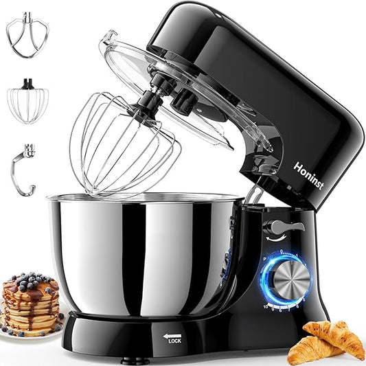 Stand Mixer, 3-In-1 10-Speed 660W 6QT Tilt-Head Food Mixer, Electric Mixer with Bowl, Dough Hook, Whisk and Beater, Kitchen Mixer for Baking, Cake and Most Home Cooks, Black