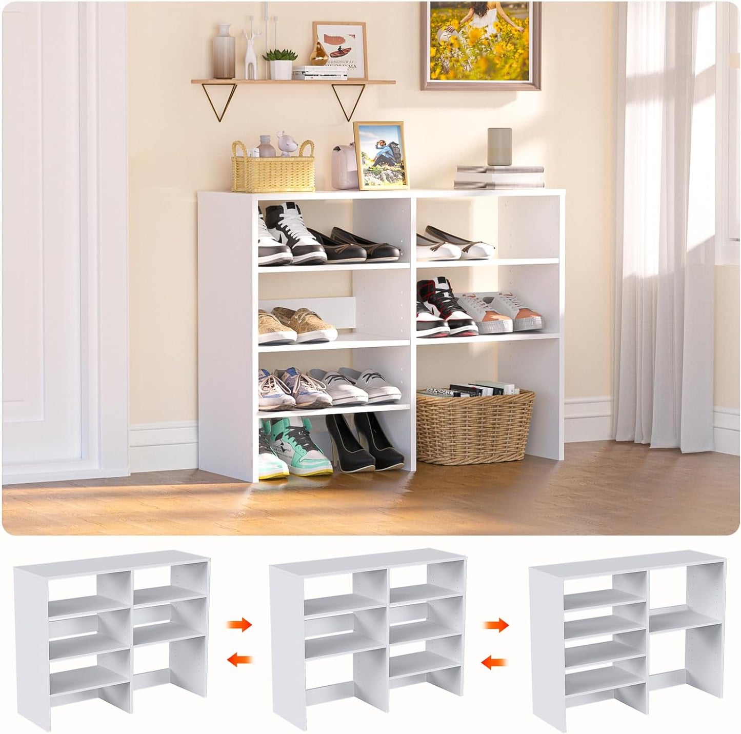 HAIOOU White Shoe Rack, Adjustable Wooden Shoe Rack Organizer Free Standing Shoe Storage Stand with 5 Height Adjustable Shelves for 10-14 pairs, Perfect for Closet, Entryway - 20min Fast Assembly