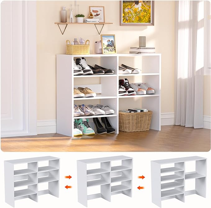 HAIOOU White Shoe Rack, Adjustable Wooden Shoe Rack Organizer Free Standing Shoe Storage Stand with 5 Height Adjustable Shelves for 10-14 pairs, Perfect for Closet, Entryway - 20min Fast Assembly