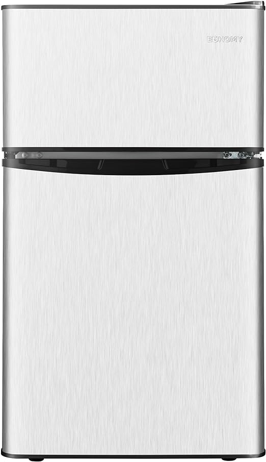 EUHOMY Mini Fridge with Freezer, 3.2 Cu.Ft Compact Refrigerator with freezer, 2 Door Mini Fridge with freezer For Dorm/Bedroom/Office/Apartment- Food Storage or Drink Beer(New Silver)