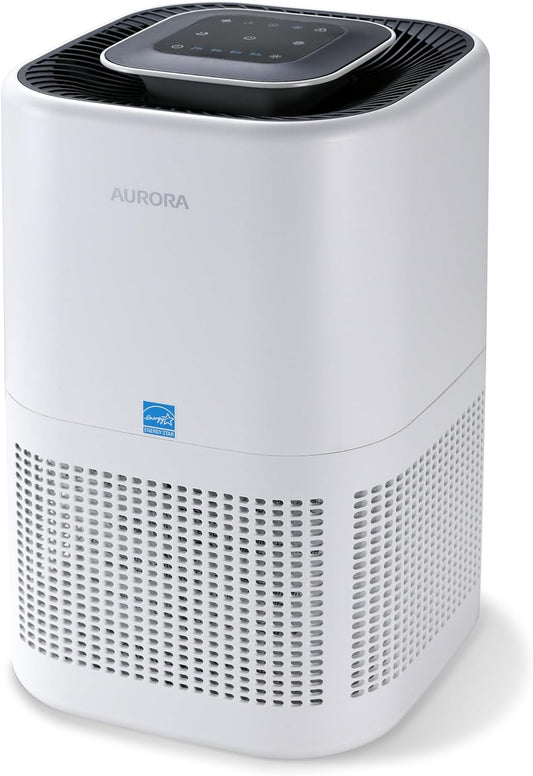 Aurora AR100W Air Purifier for Mold, Smoke, Dust, Odors, Pollen, Allergens, and Germs with H13 True HEPA Filter and 3-Stage Purification, Covers Up to 1,100 ft², Energy Star certified, White