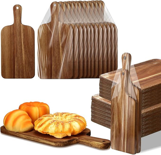 24 Pcs Acacia Wood Cutting Board 17 x 7 Inch and 12 x 6 Inch Wood Serving Board Set with Handle Laser Engraving Serving Board for Vegetables Meat Pizza Cheese Bread Housewarming Gift